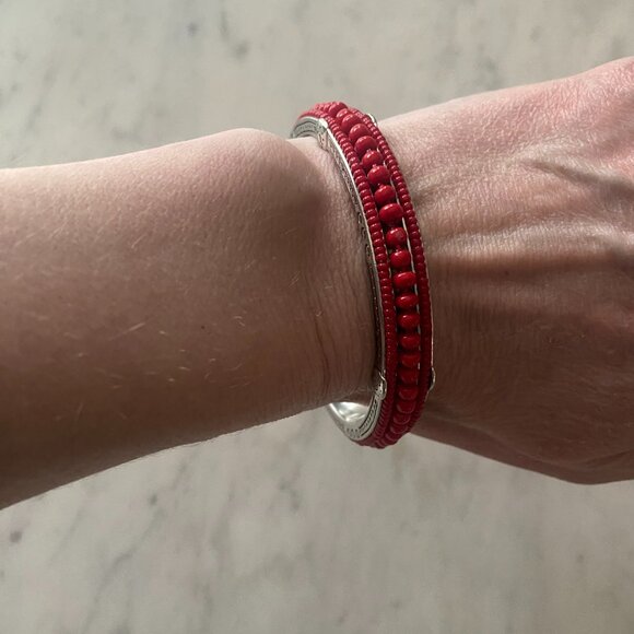 Brighton "Global Dreams" Red Beaded Round Bangle Bracelet - Picture 1 of 4